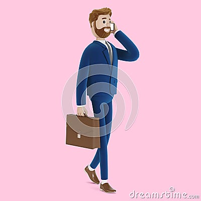 Cartoon character businessman walks with a briefcase. Cartoon Illustration