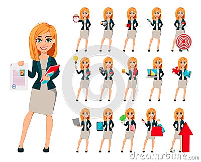 Cartoon character businesswoman with blonde hair Vector Illustration