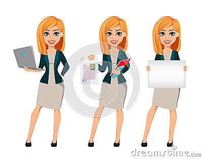 Cartoon character businesswoman with blonde hair Vector Illustration