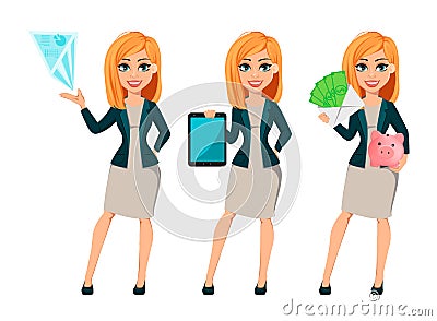 Cartoon character businesswoman with blonde hair Vector Illustration