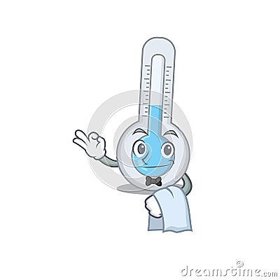 A cartoon character of cold thermometer waiter working in the restaurant Vector Illustration