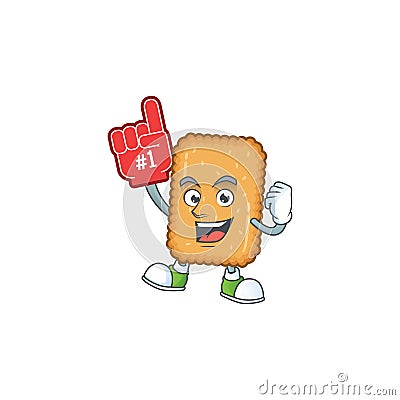 Cartoon character concept of biscuit holding red foam finger Vector Illustration