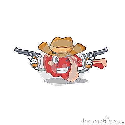 Cartoon character cowboy of leg of lamb with guns Vector Illustration