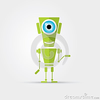 Cartoon Character Cute green Robot Vector Illustration