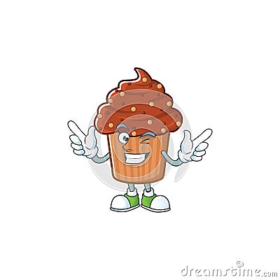 Cartoon character design concept of chocolate cupcake cartoon design style with wink eye Vector Illustration