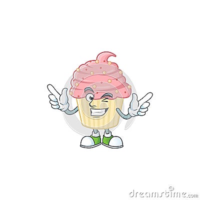 Cartoon character design concept of strawberry cupcake cartoon design style with wink eye Vector Illustration