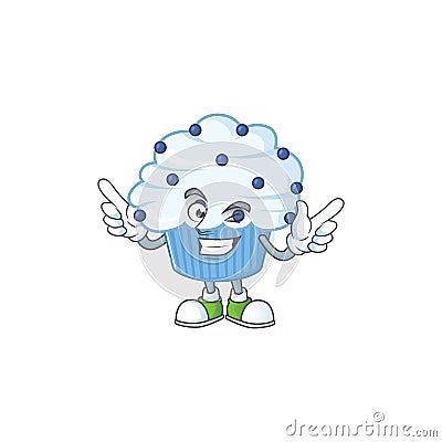 Cartoon character design concept of vanilla blue cupcake cartoon design style with wink eye Vector Illustration
