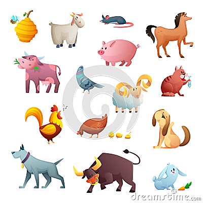 Cartoon character design of farm animals. Cute pets. Vector Illustration