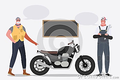 Cartoon character design illustration. Biker riding a motorcycle Vector Illustration