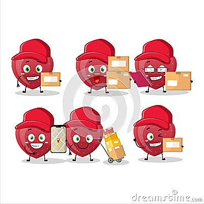 Cartoon character design of red love gummy candy working as a courier Vector Illustration