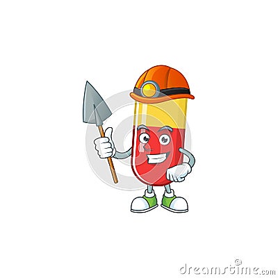 Cartoon character design of red yellow capsules work as a miner Vector Illustration