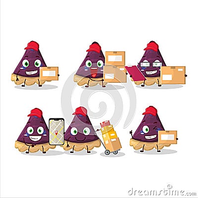 Cartoon character design of slice of blueberry pie working as a courier Vector Illustration