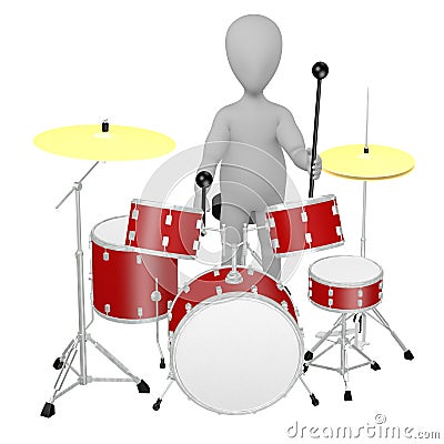 Cartoon character with drumset - playing 3 Stock Photo