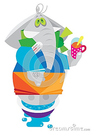 Cartoon character. elephant cold and treated Vector Illustration