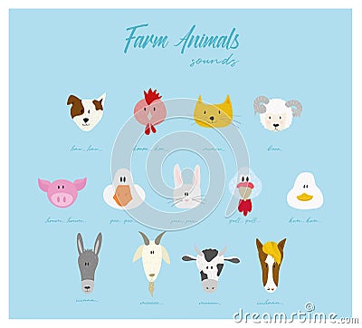 Cartoon character farm animals heads - vector Vector Illustration