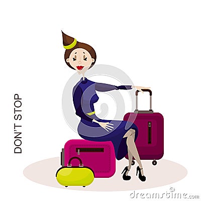 Girl sitting on a suitcase Vector Illustration