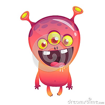 Cartoon Character Funny Alien with thee eyes Vector Illustration