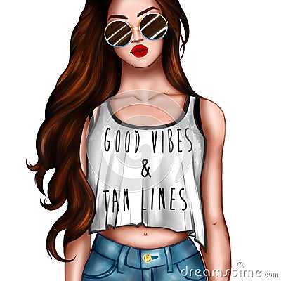 Cartoon character - girl wearing crop top and sunglasses Stock Photo