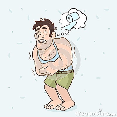 Cartoon character Grabbed His Stomach. Stomach pain vector concept. Sad man with diarrhea. Stomachache problem Vector Illustration