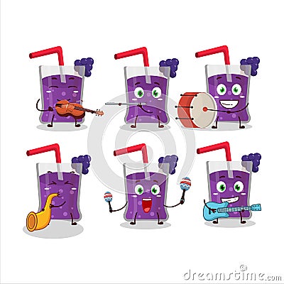 Cartoon character of grapes juice playing some musical instruments Vector Illustration