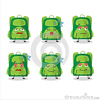 Cartoon character of green school bag with sleepy expression Vector Illustration