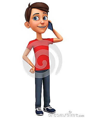 Cartoon character guy talking on the phone on a white background. 3d rendering. Illustration for advertising Stock Photo