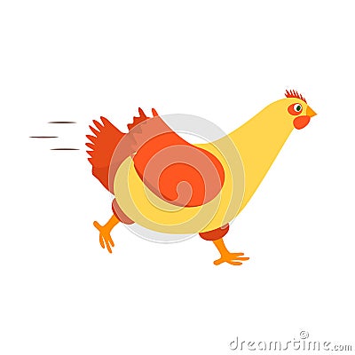 Cartoon Character Happy Hen Fast Running. Vector Vector Illustration