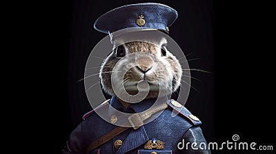 Cartoon character hare in uniform, generative AI. Stock Photo