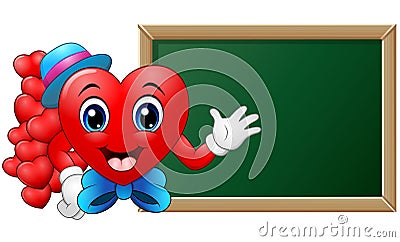 Cartoon character heart teacher in front of blank blackboard Vector Illustration