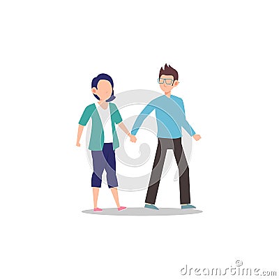 Cartoon character illustration of happy couple and lover. Boyfriend and girlfriend holding hand. Flat design isolated on white Vector Illustration