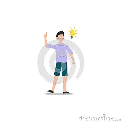 Cartoon character illustration of man thought. Flat design of young man thinking and getting new creative idea light bulb isolated Cartoon Illustration