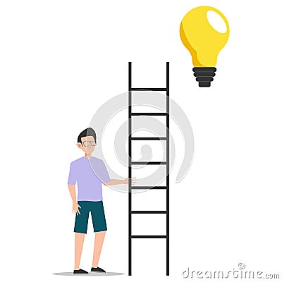 Cartoon character illustration of man thought. Flat design of young man trying to catching new creative idea light bulb with Cartoon Illustration