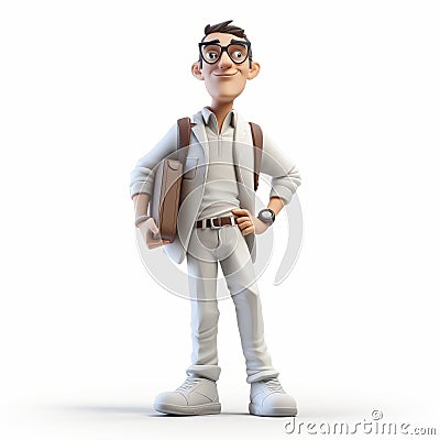 Vibrant 3d Cartoon Man With Glasses And Briefcase Stock Photo