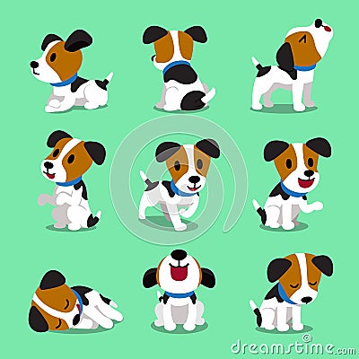 Cartoon character jack russell terrier dog set Vector Illustration