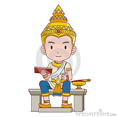 Cartoon King Ram Kamhaeng the Great in Sukhothai Kingdom. Vector Illustration