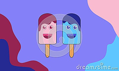 cartoon character 2 mouthwatering ice cream Vector Illustration