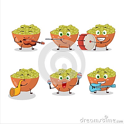 Cartoon character of mung beans playing some musical instruments Vector Illustration