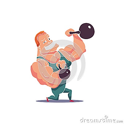 Cartoon Character Muscle man with Kettlebells. Vector Vector Illustration