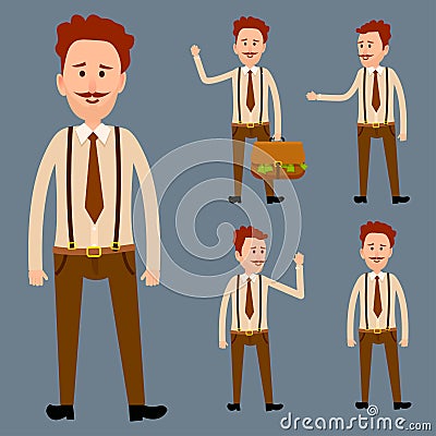 Cartoon Character with Mustache Illustrations Set Vector Illustration