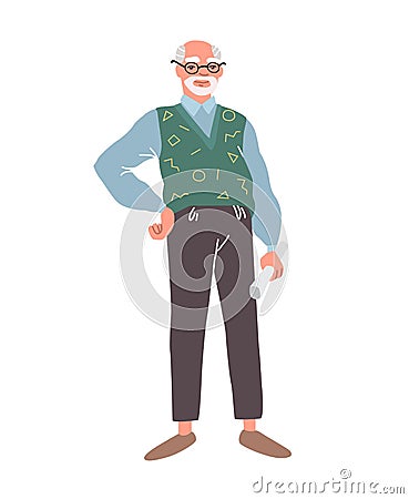 Cartoon character of old man. Full length portrait of grandfather Vector Illustration