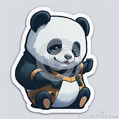 Cartoon character panda sticker is doing a cute action. Stock Photo