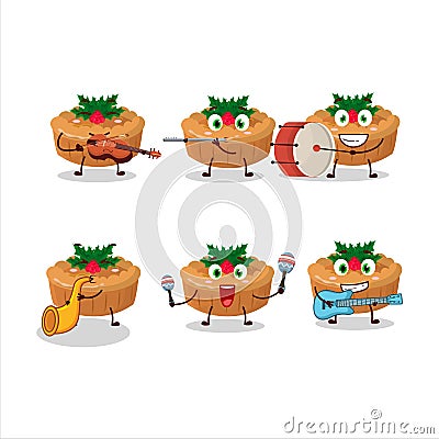 Cartoon character of pie christmas playing some musical instruments Cartoon Illustration