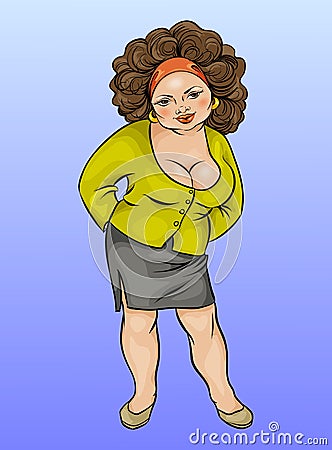 Cartoon character, plump young woman large size Vector Illustration