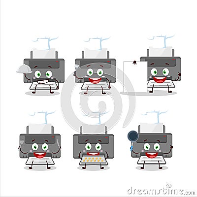Cartoon character of printer with various chef emoticons Vector Illustration