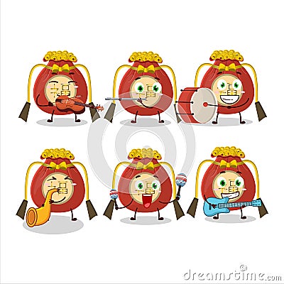 Cartoon character of red bag chinese playing some musical instruments Cartoon Illustration