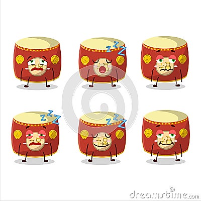 Cartoon character of red chinese drum with sleepy expression Vector Illustration