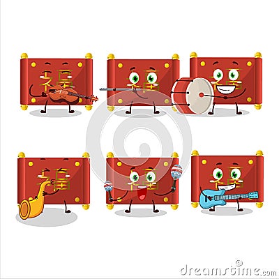 Cartoon character of red paper roll chinese playing some musical instruments Vector Illustration