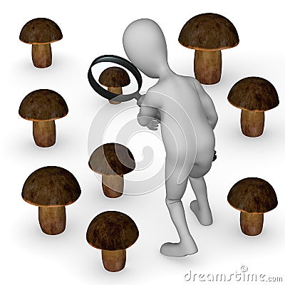 Cartoon character searching mushroom Stock Photo