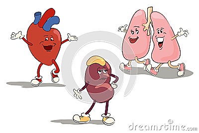 Cartoon character set of human internal organs Vector Illustration