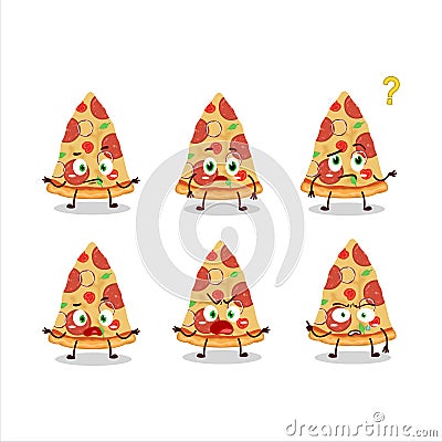 Cartoon character of slice of beef pizza with what expression Vector Illustration